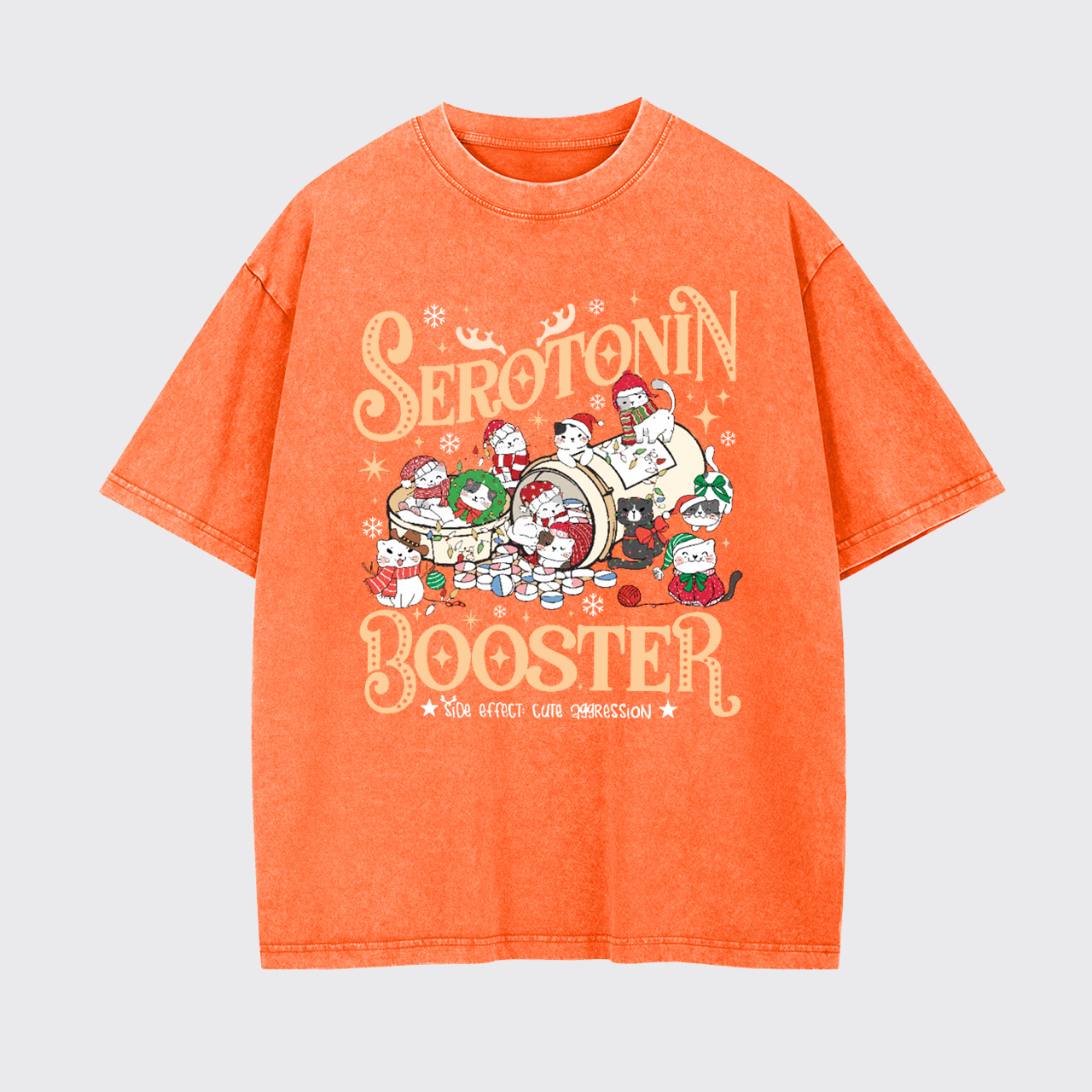 Serotonin Booster Cat Mental Health Christmas Garment-dye Tees