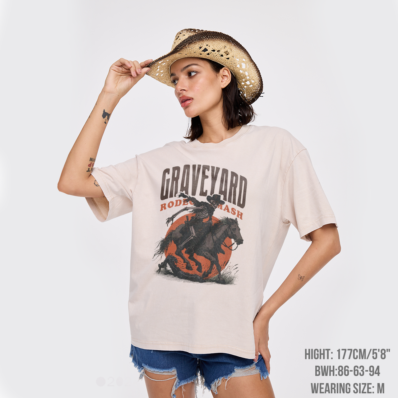 Retro Skeleton Cowboy Vintage Western Garment-dye Tees