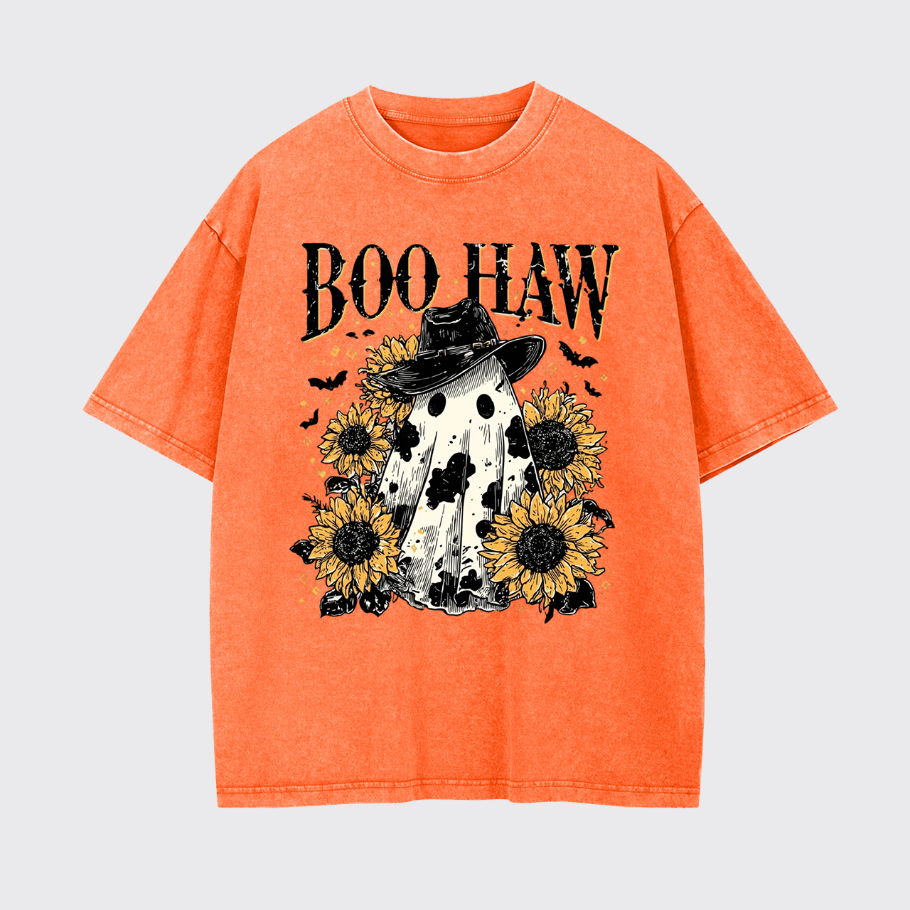 Boo Haw Cow Spot Ghost Western Halloween Garment-dye Tees