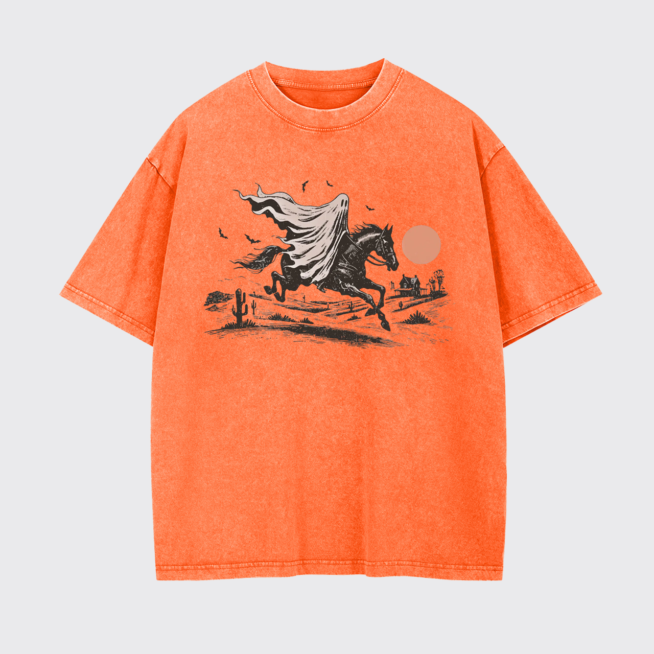 Scary Ghost Riding Horse Halloween Garment-dye Tees