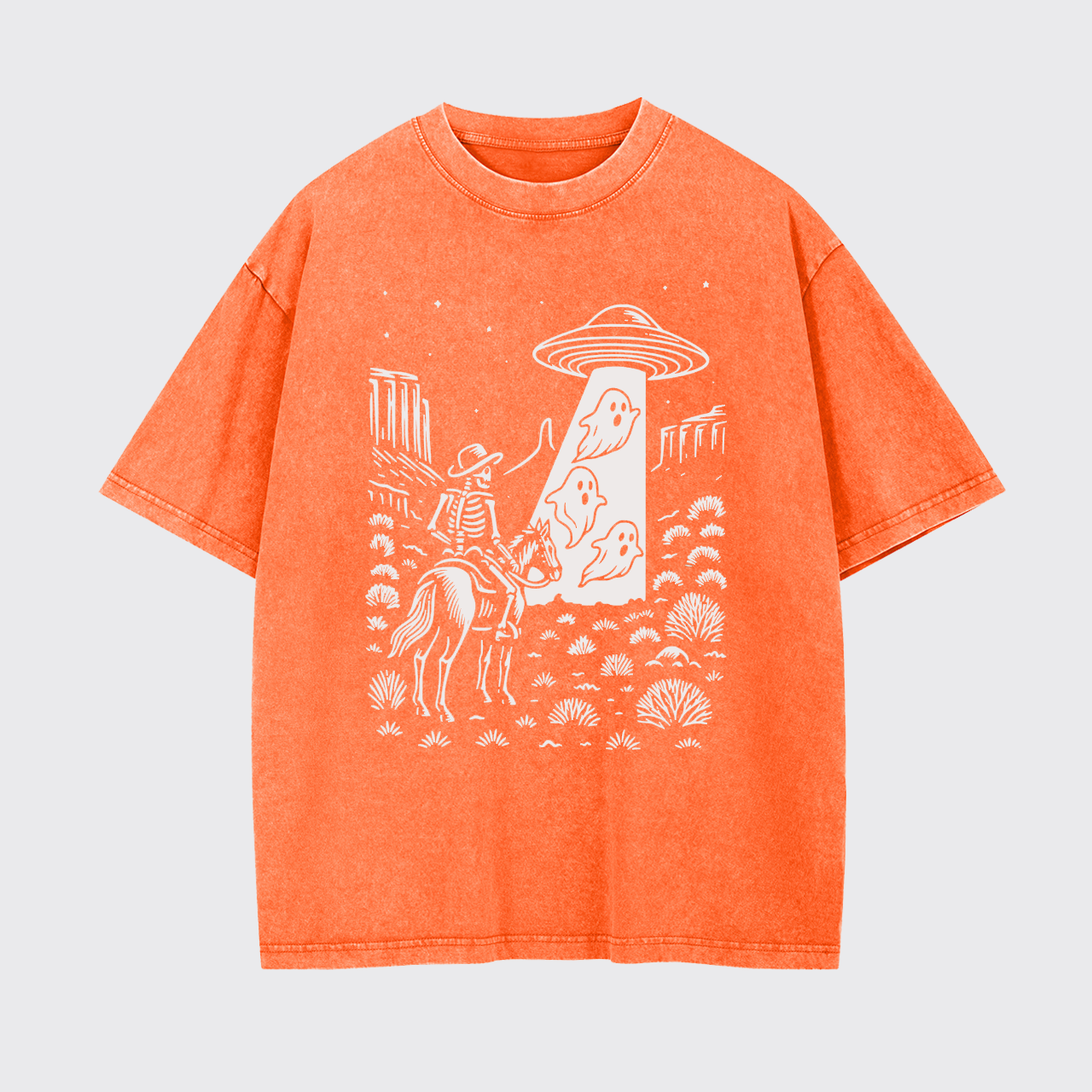 Halloween Ghost Cowboy Skeleton UFO Garment-dye Tees
