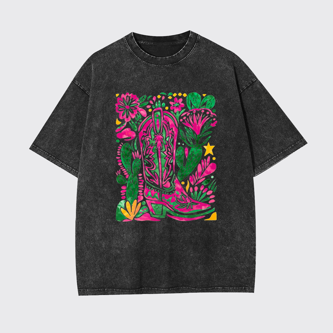 Western Floral Cowboy Boot Garment-dye Tees
