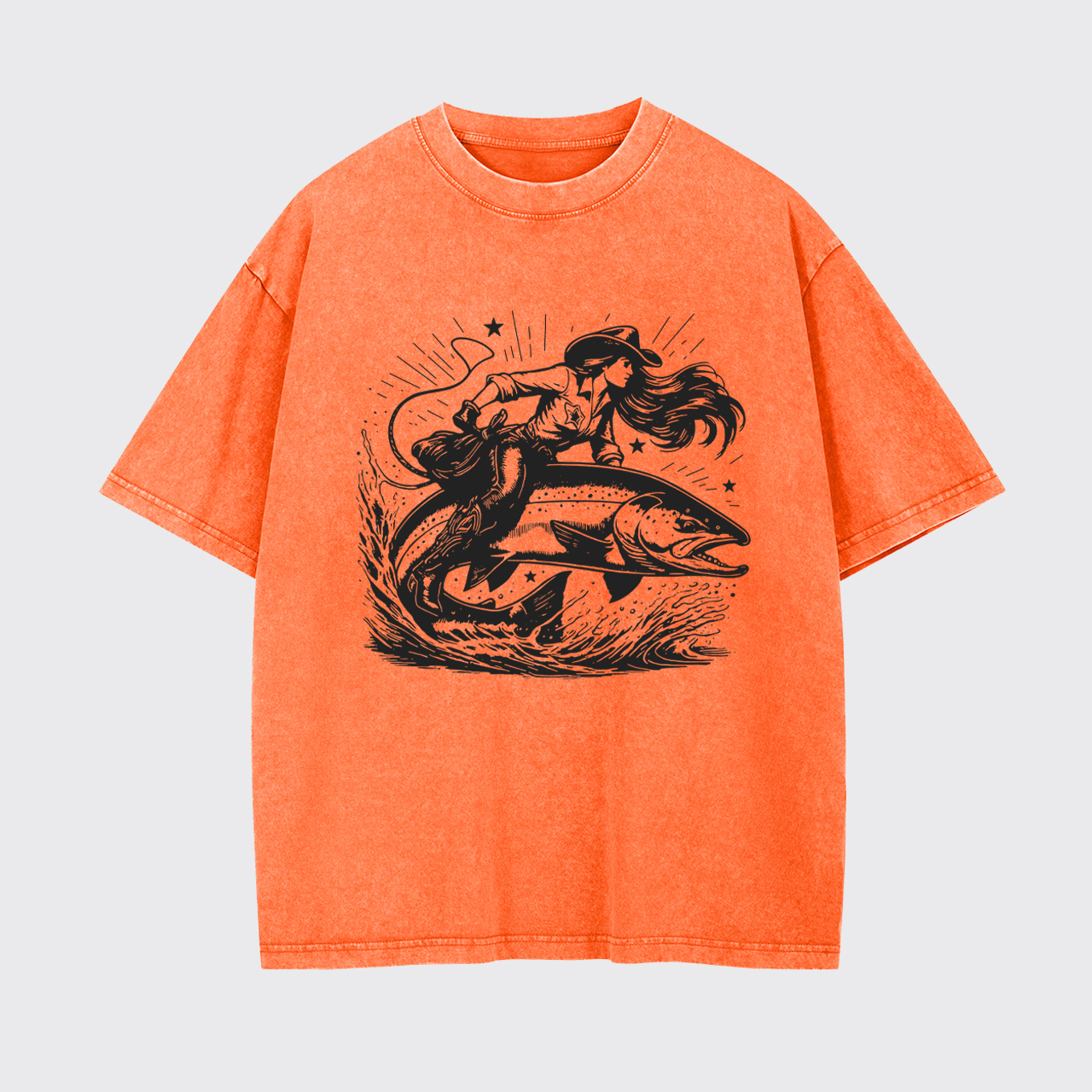 Cowgirl Riding a Fish Garment-dye Tees
