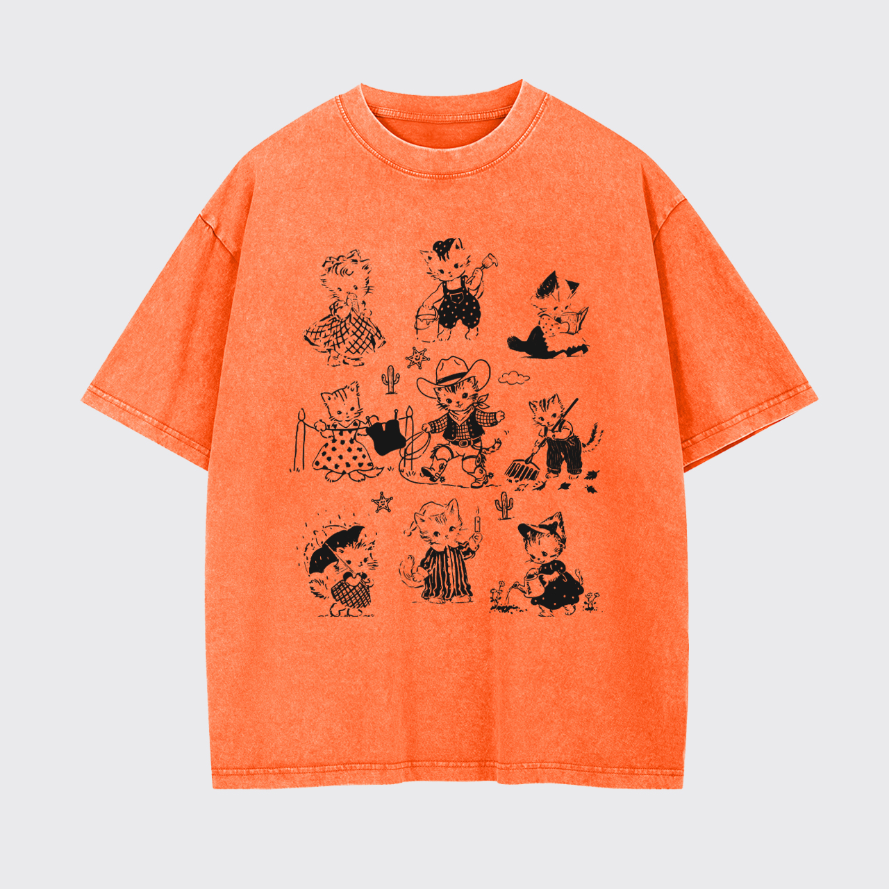Retro Kitten Cute Garment-dye Tees