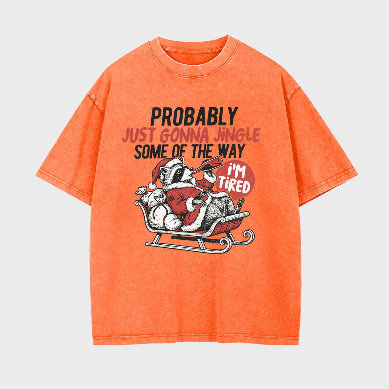 Humorous Christmas Tired Raccoon Garment-dye Tees