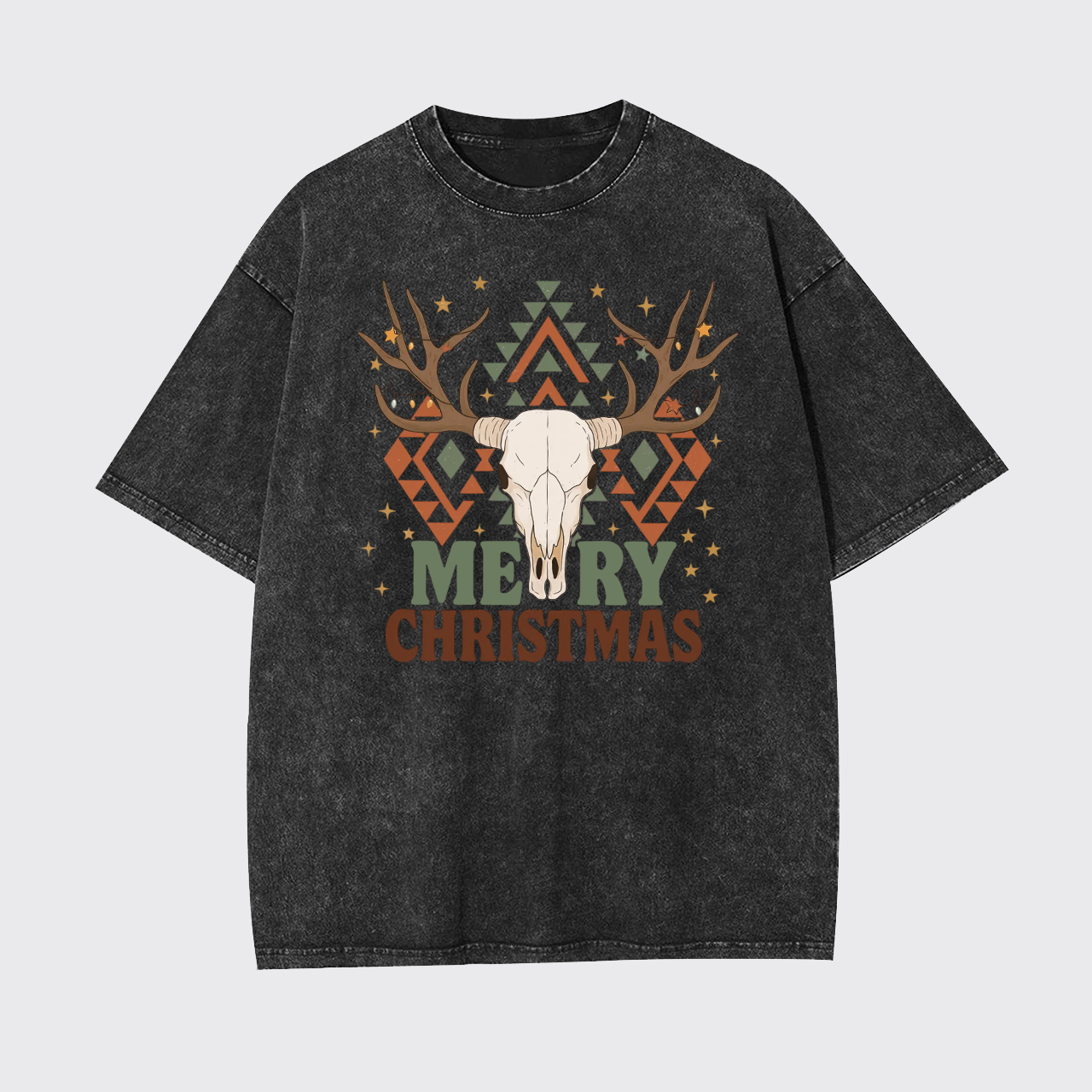 Western Christmas Bull Skull Garment-dye Tees