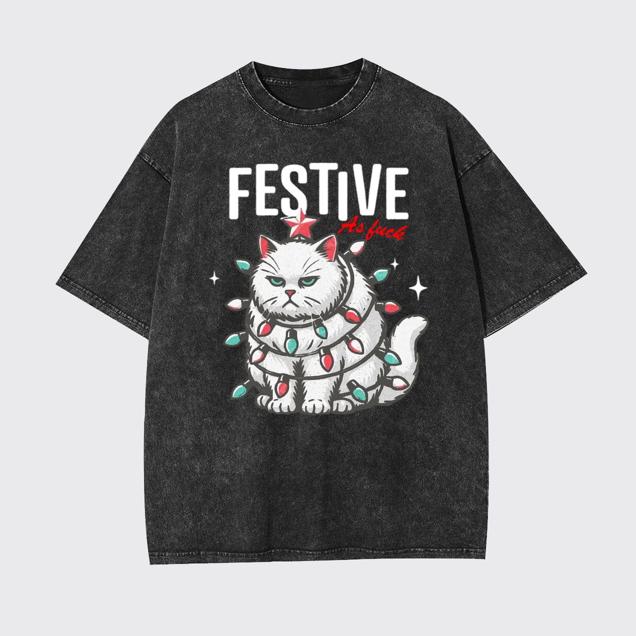 Funny Christmas Cat Sarcastic Holiday Garment-dye Tees