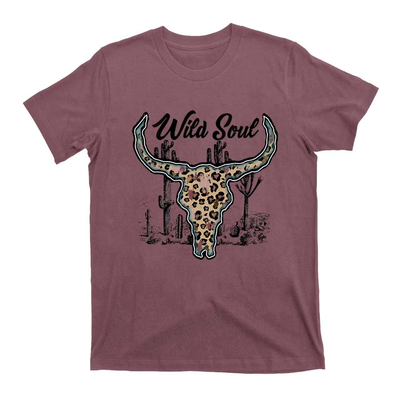 Wild Soul Leopard Printy Bull Skull T-Shirts