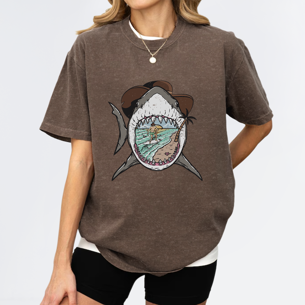 Surfing Shark Cowboy Garment-dye Tees