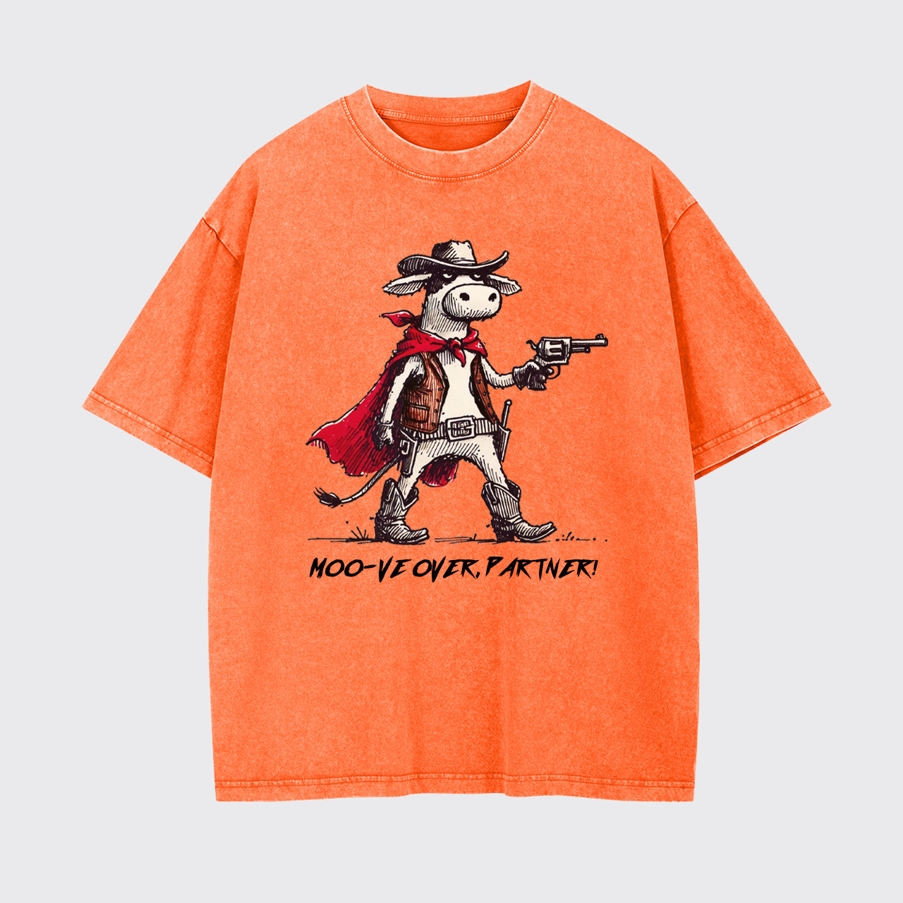 Funny Red Cloak Cowboy Cow Garment-dye Tees