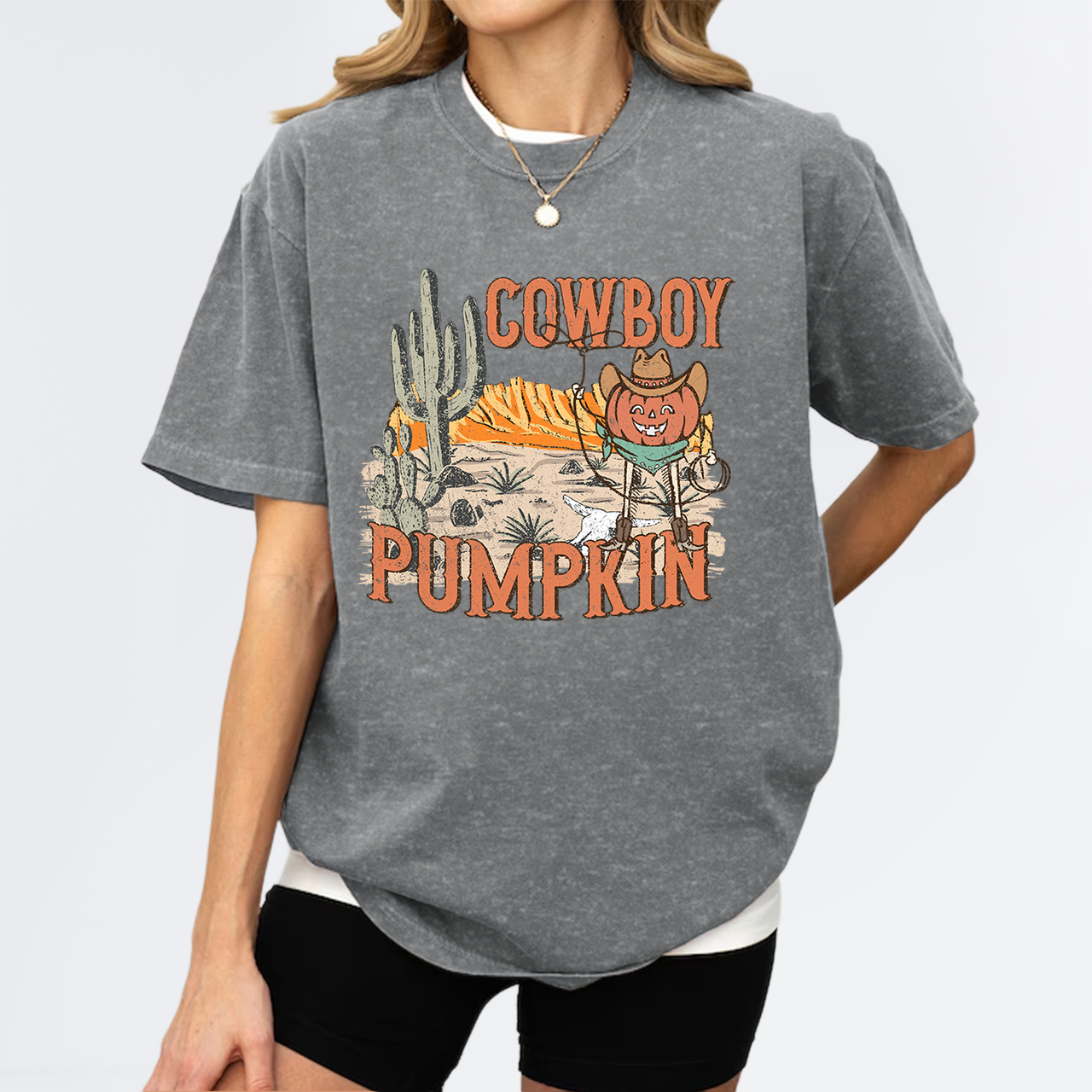 Halloween Cowboy Ghost Pumpkin Cowboy Garment-dye Tees