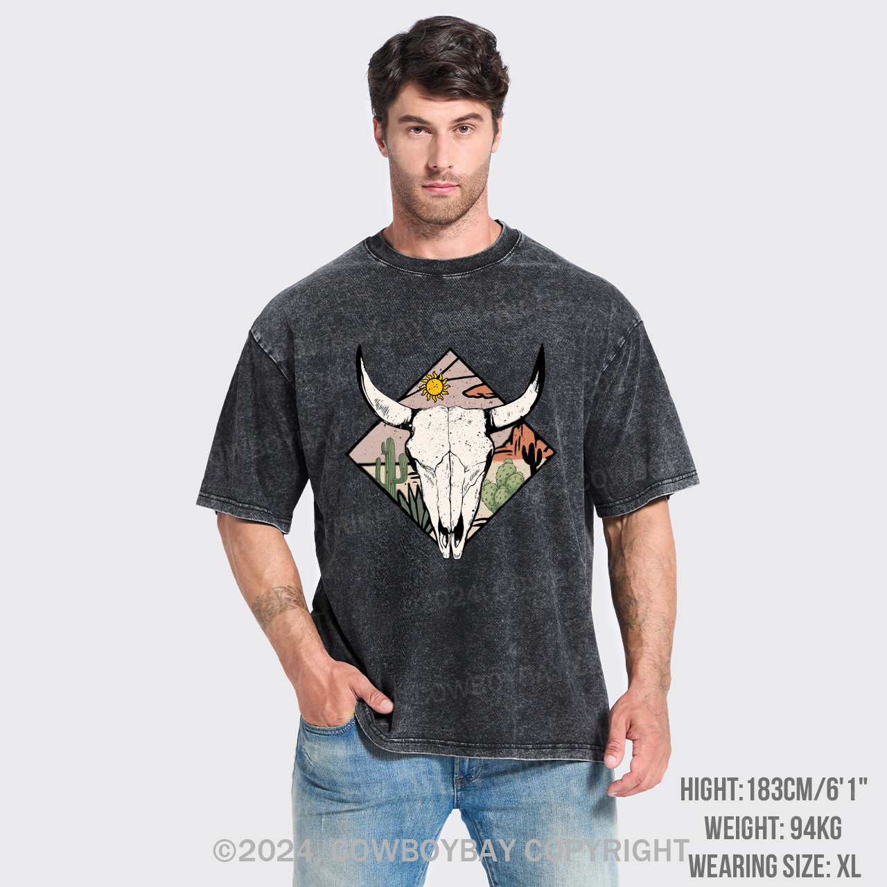 Boho Cow Skull Garment-dye Tees For Cowboy