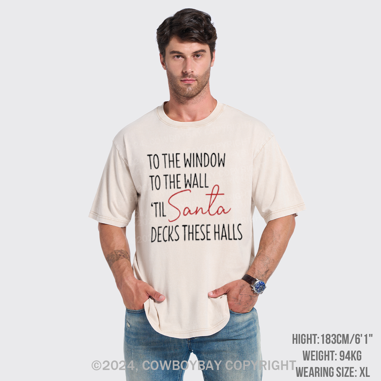 To The Window To The Wall Til Santa Decks These Halls Garment-dye Tees