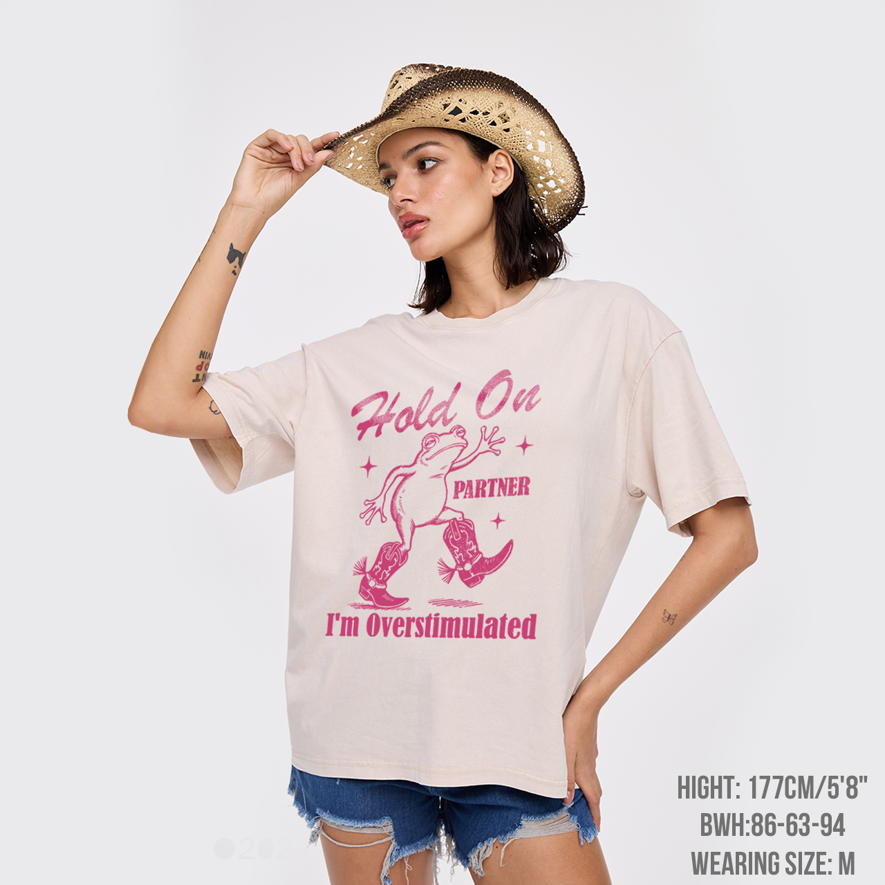 Cowboy Frog-Hold On Partner I'm Overstimulated Garment-dye Tees