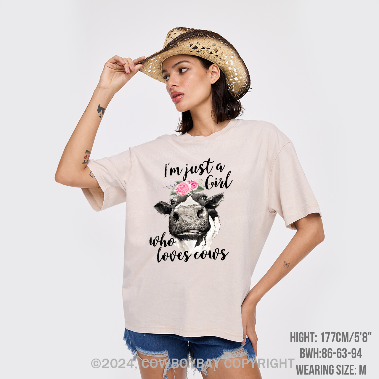 I'm Just A Girl Who Loves Cows Cowboy Garment-dye Tees