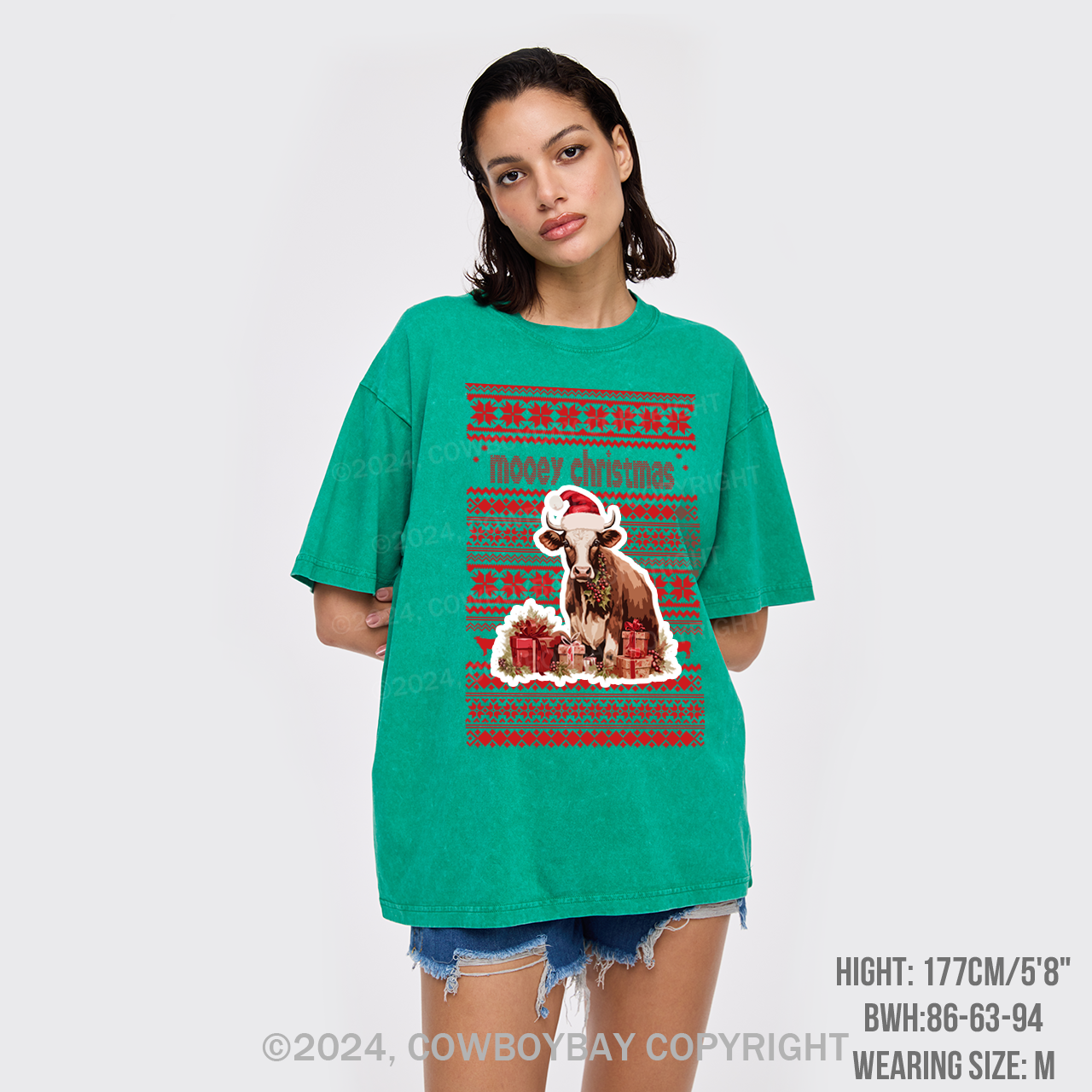 Christmas Cow With Santa Garment-dye Tees