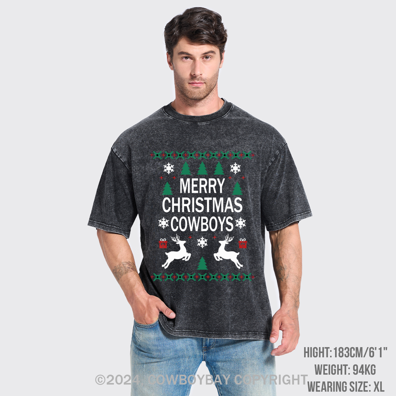 Merry Christmas Cowboys Garment-dye Tees