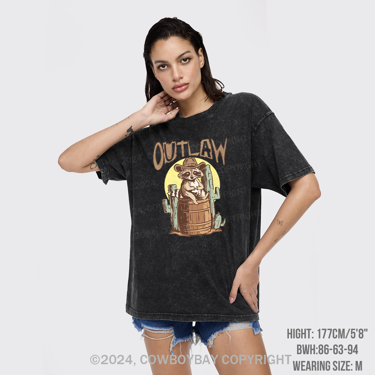 Retro Outlaw Raccoon Cowboy Garment-dye Tees