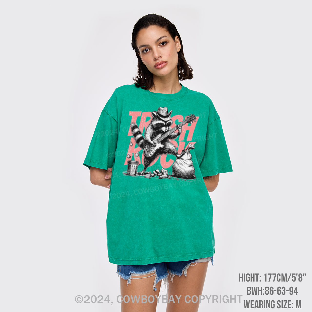 Raccoon Playing Guitar Retro Garment-dye Tees