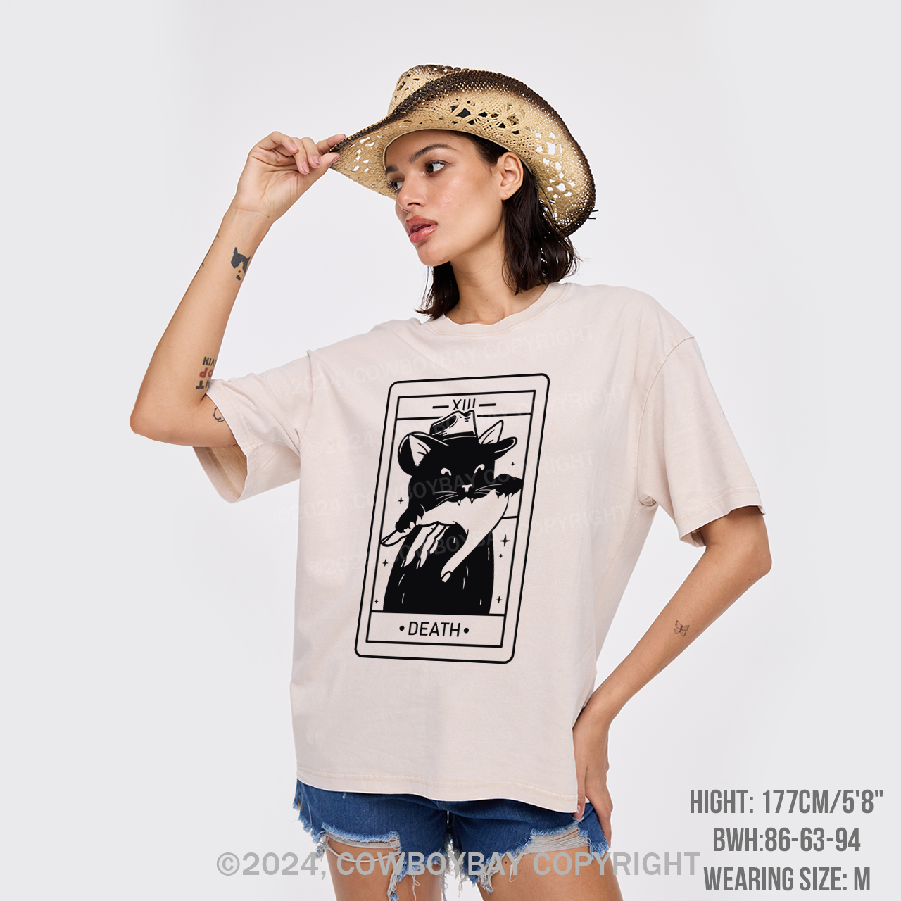 Tarot Death Witchy Cat Garment-dye Tees