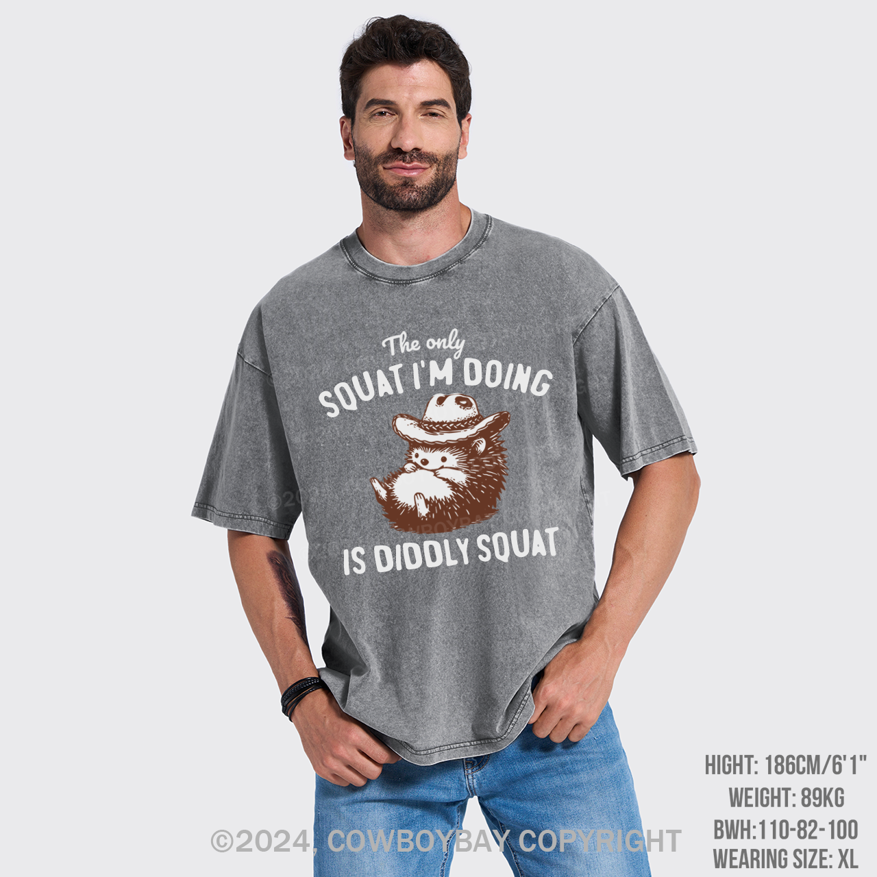 Funny Cowboy Racoon In Vintage Style Garment-dye Tees