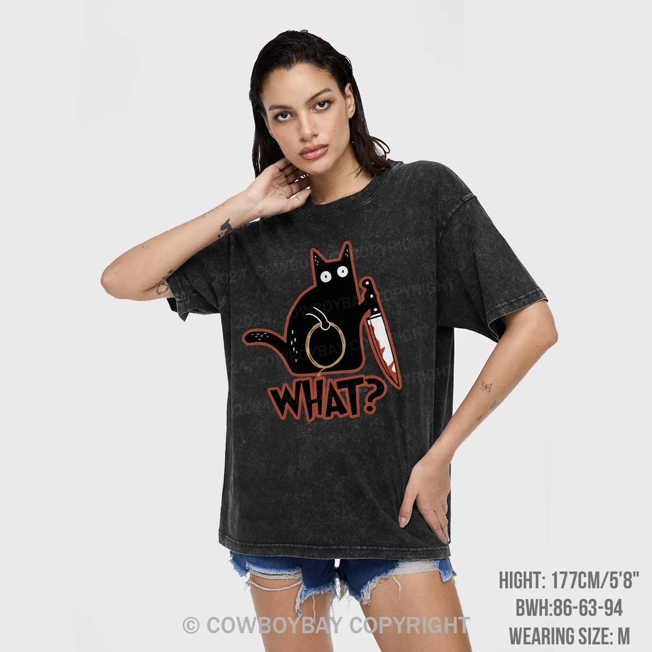 Murderous Black Cat With Knife Garment-dye Tees