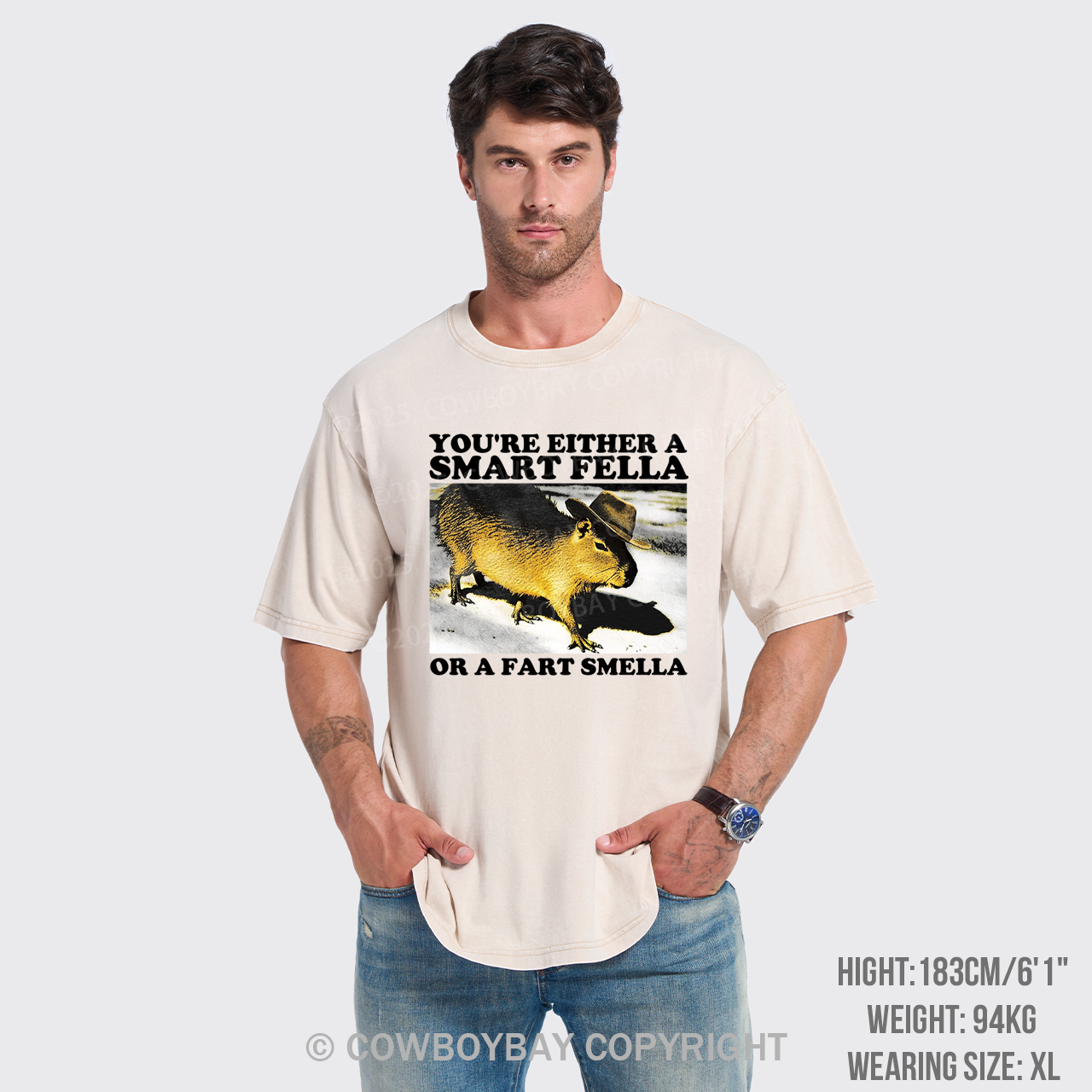 Retro Smart Fella Fart Smella Capybara 90s Garment-dye Tees