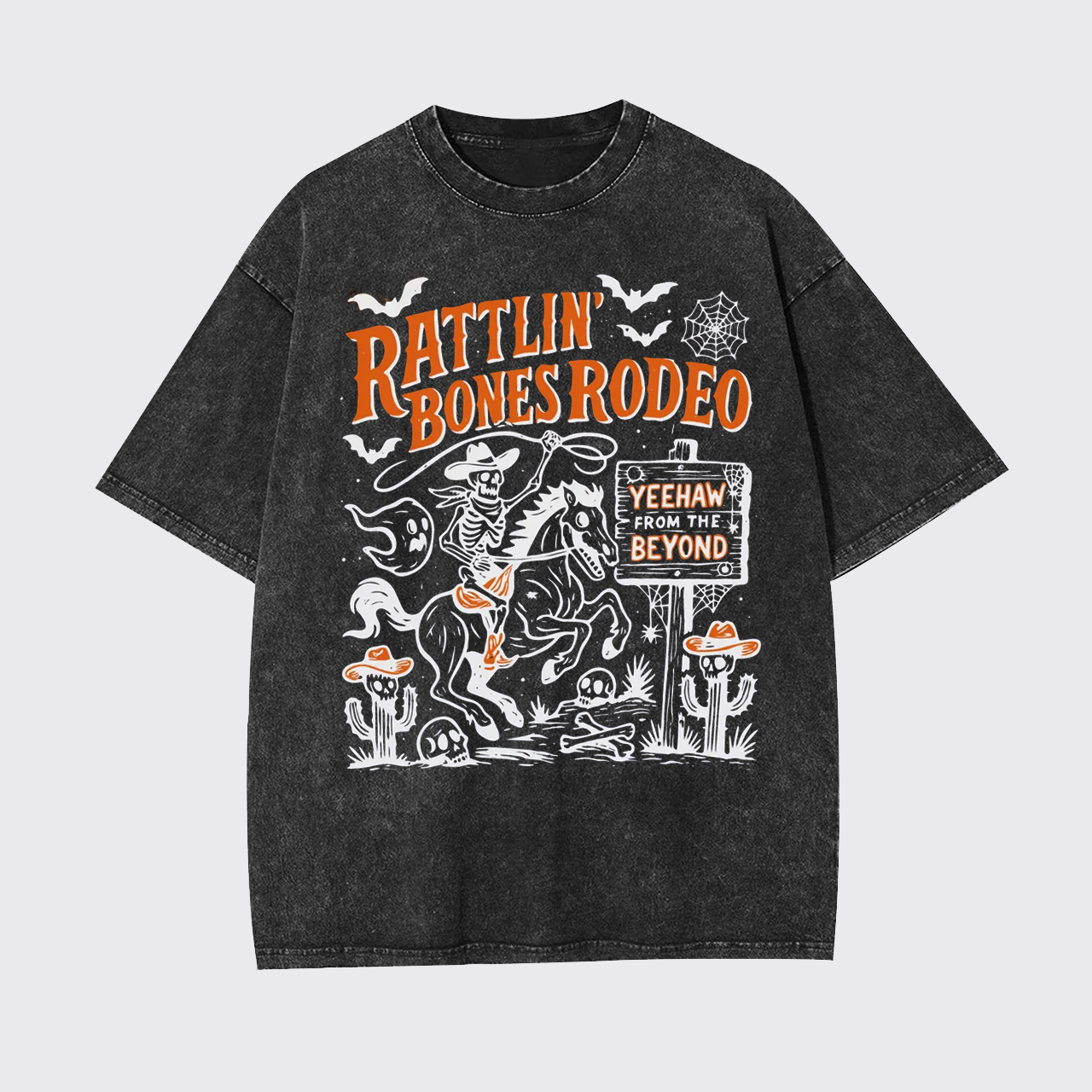 Rattlin' Bones Rodeo Skeleton Cowboy Halloween Garment-dye Tees