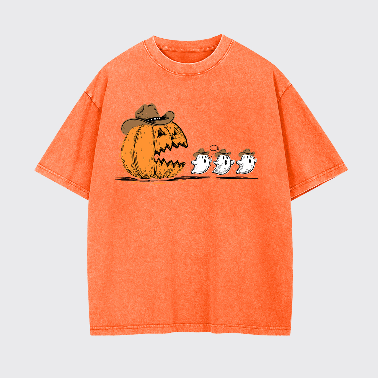 Spooky Halloween Pumpkin Chasing Ghost Garment-dye Tees