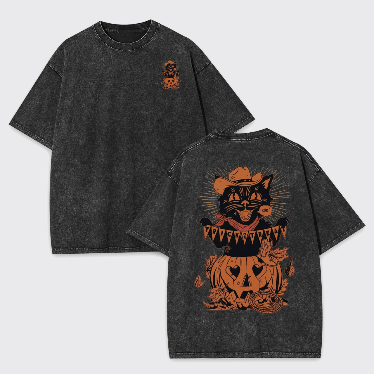 Trick Or Treat Halloween Black Cat Garment-dye Tees