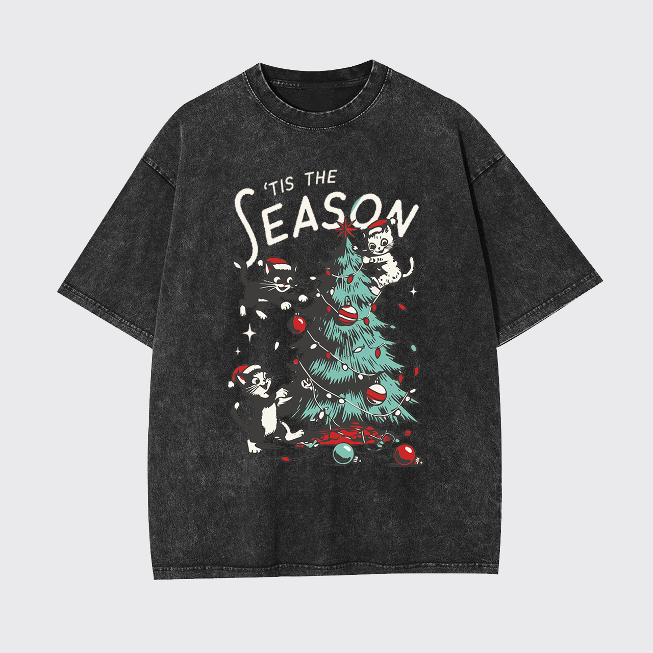 Cats Messing with Christmas Tree Garment-dye Tees