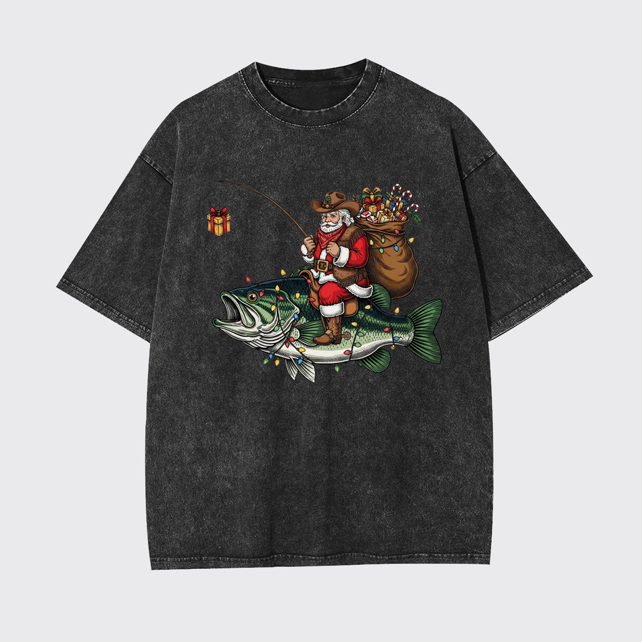 Fishing Santa Christmas Bass Fish Garment-dye Tees