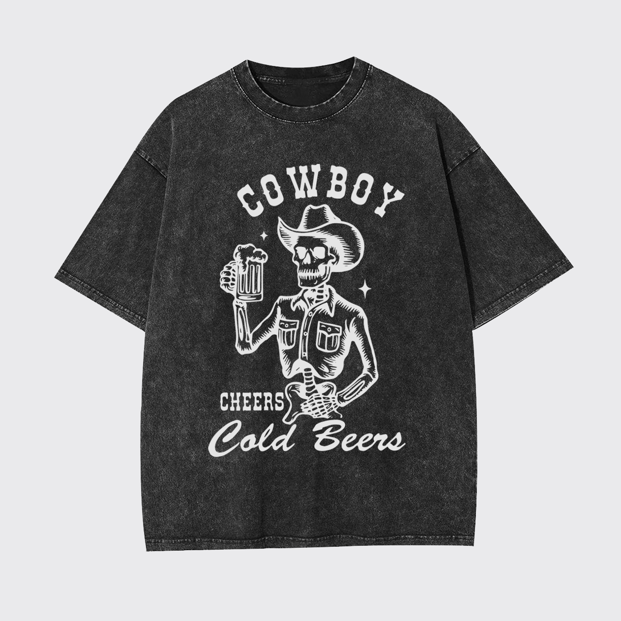 Funny Cowboy Skeleton with Beer Garment-dye Tees