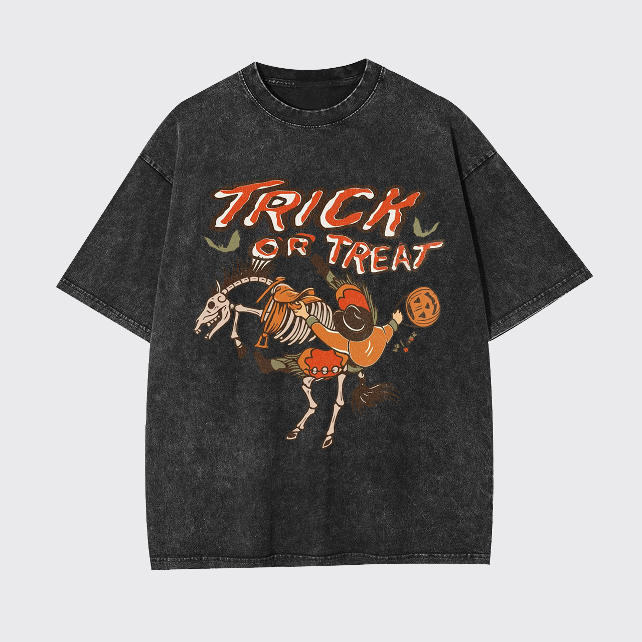 Vintage Halloween Cowboy Skeleton Horse Garment-dye Tees