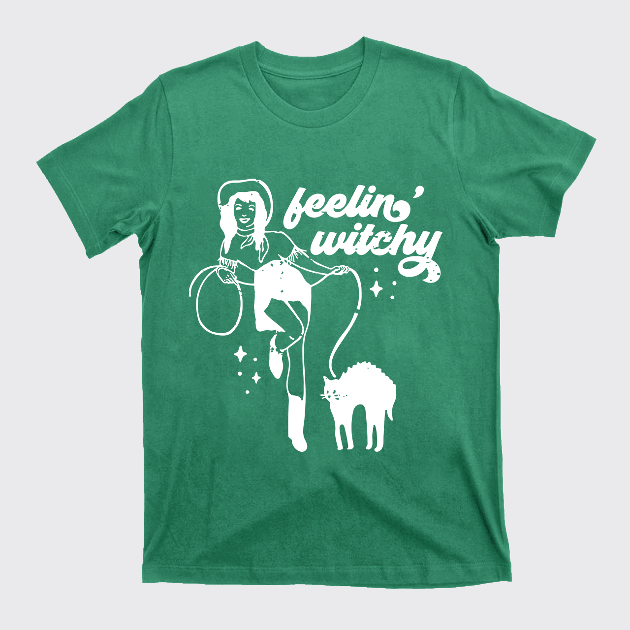 Feeling Witchy Cowgirl Cat Halloween T-Shirts