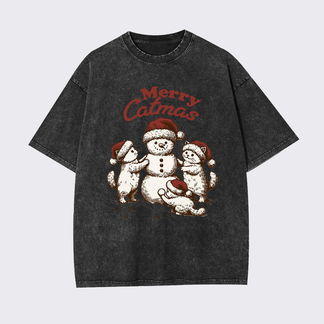 Merry Christmas Santa Snowman Cat Garment-dye Tees
