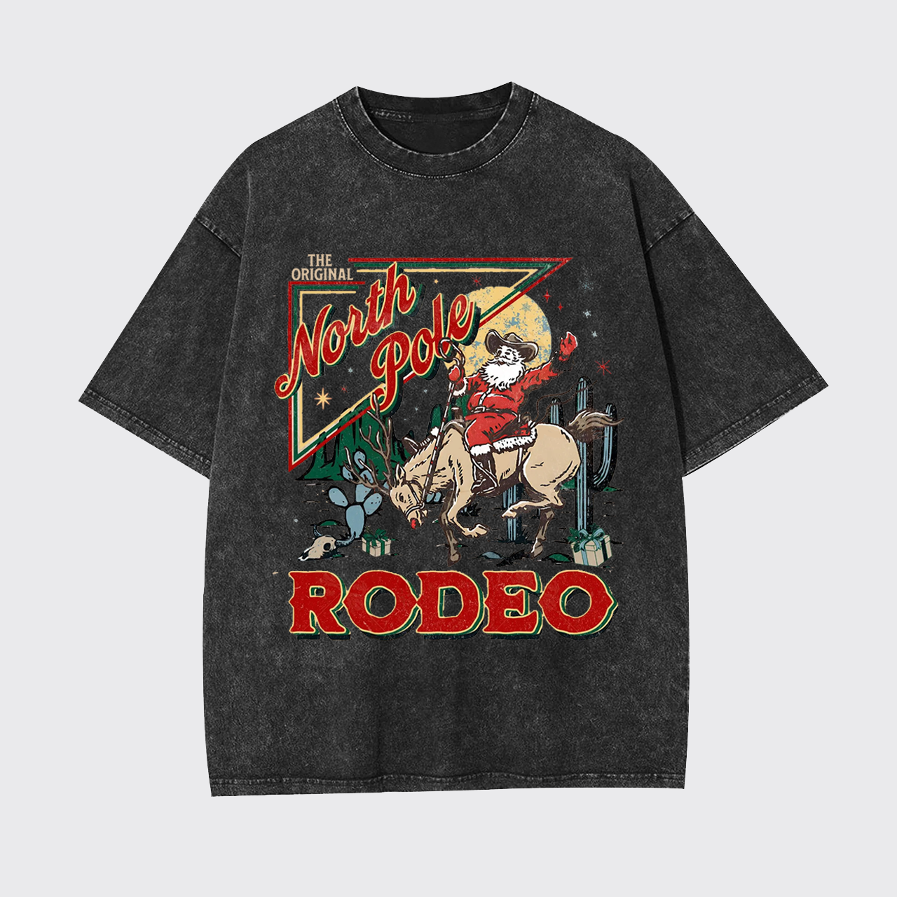 Retro North Pole Rodeo Cowboy Santa Christmas Garment-dye Tees