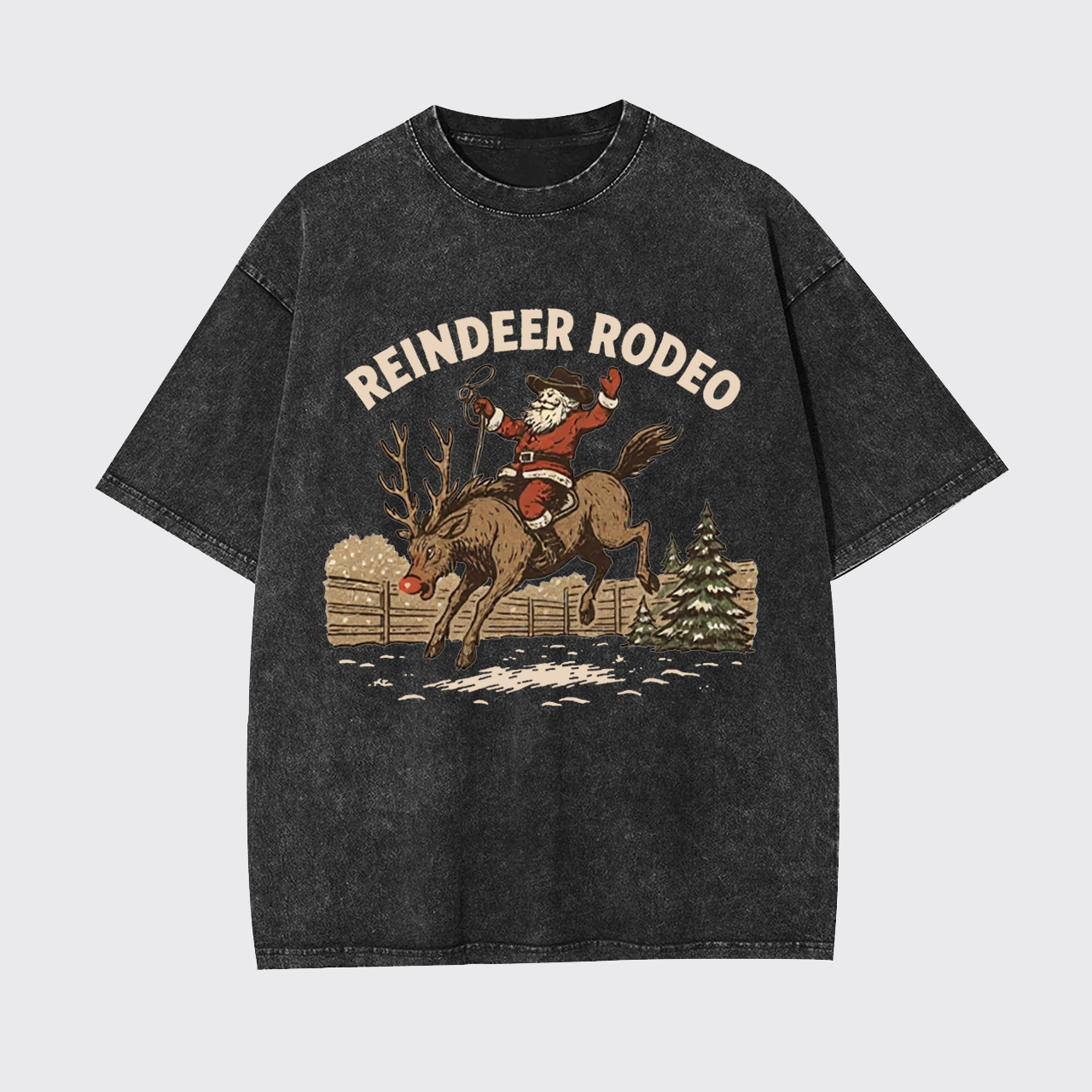 Reindeer Rodeo Santa Cowboy Christmas Garment-dye Tees