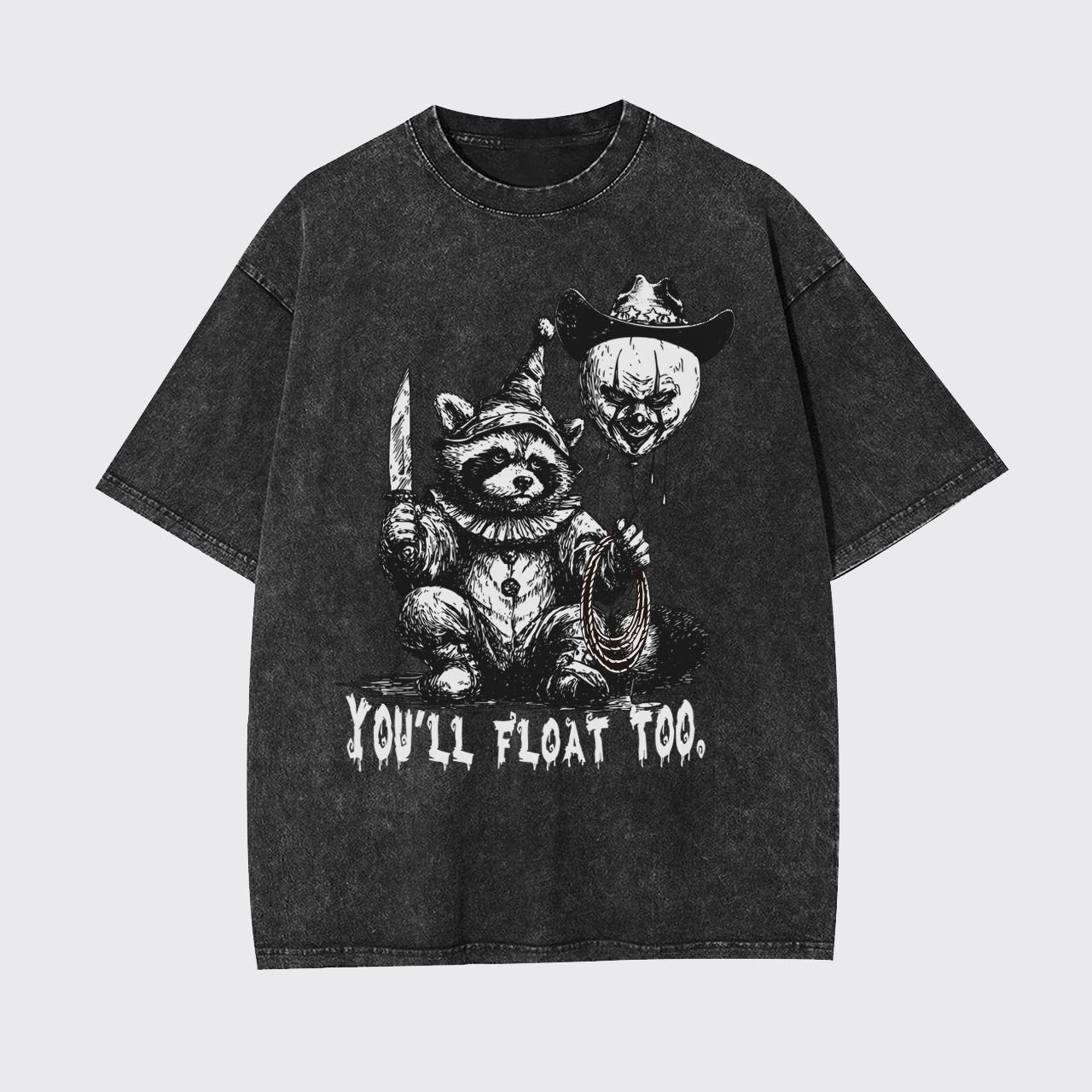 Creepy Clown Raccoon Spooky Halloween Garment-dye Tees