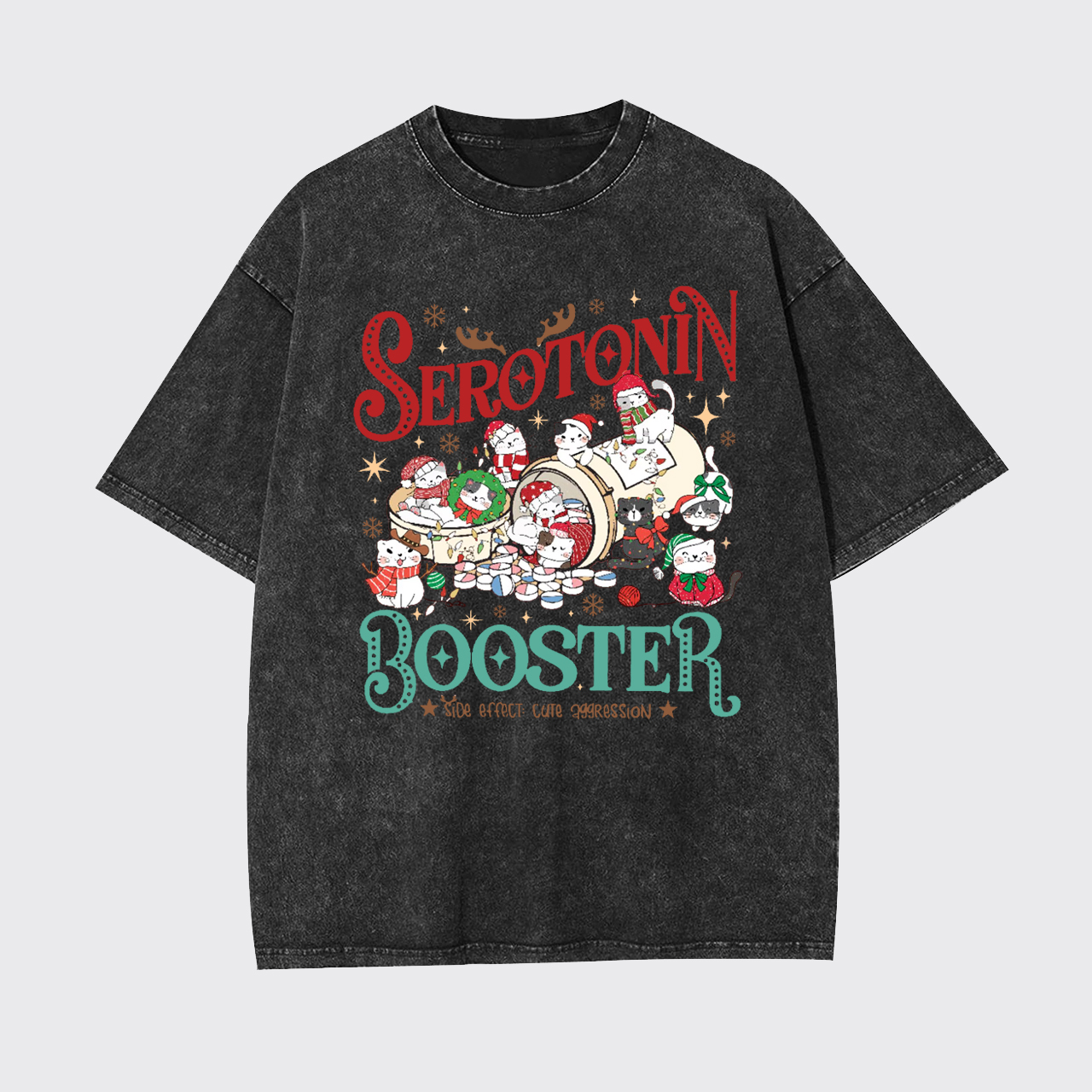 Serotonin Booster Cat Mental Health Christmas Garment-dye Tees