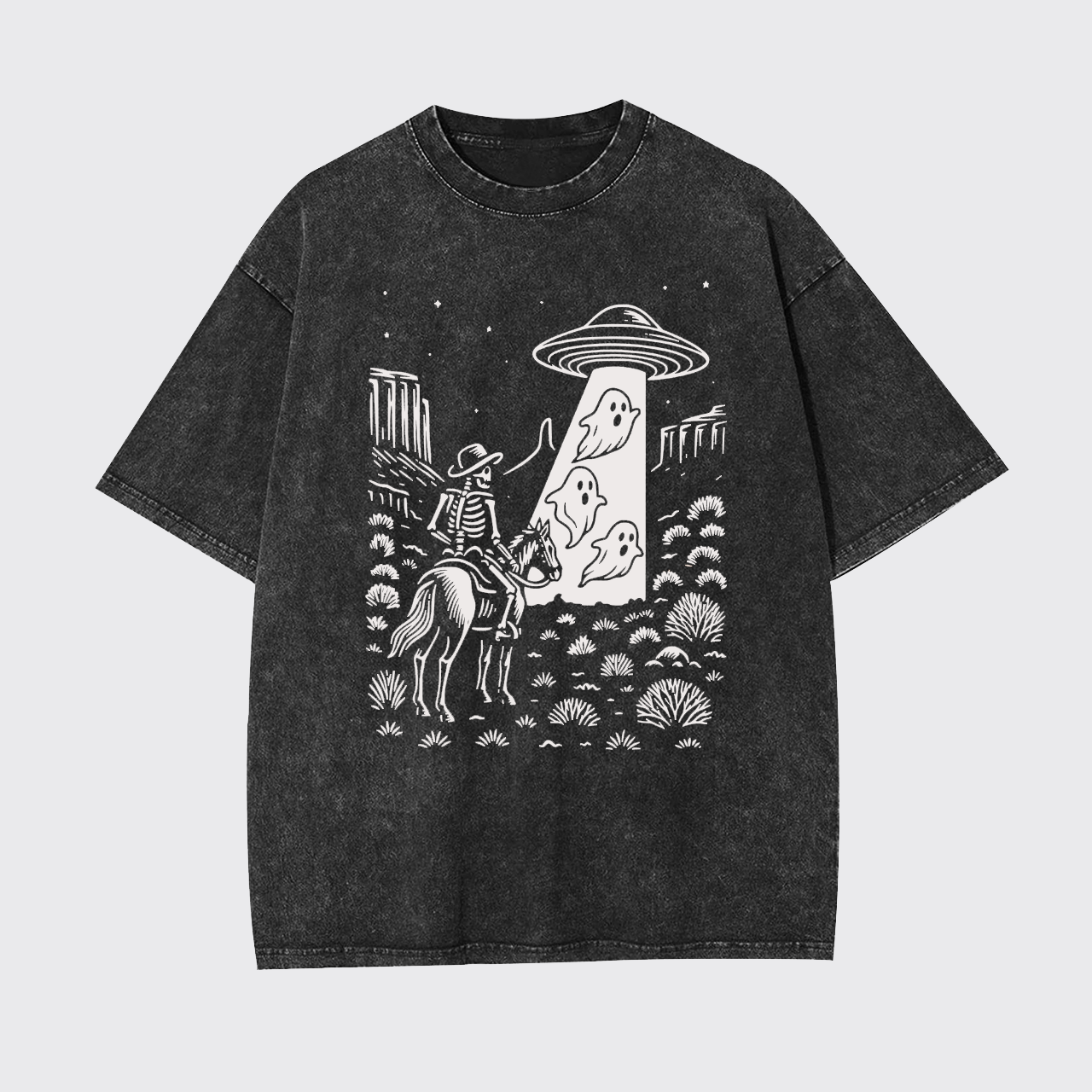 Halloween Ghost Cowboy Skeleton UFO Garment-dye Tees