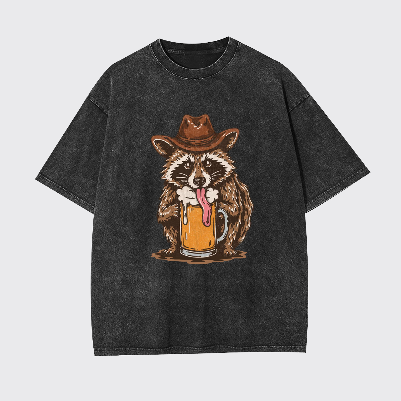 Cowboy Raccoon Western Beer Drinking Garment-dye Tees