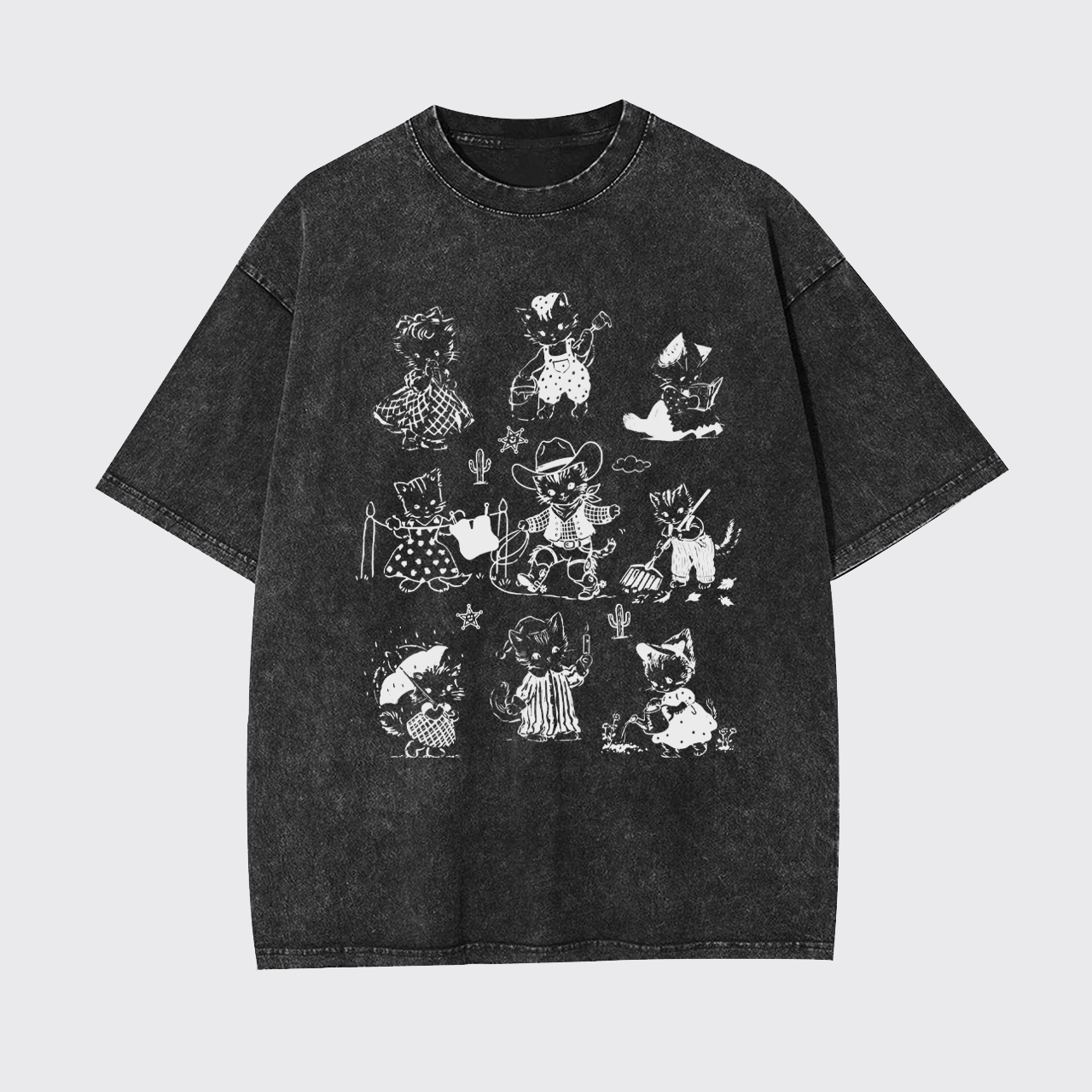 Retro Kitten Cute Garment-dye Tees