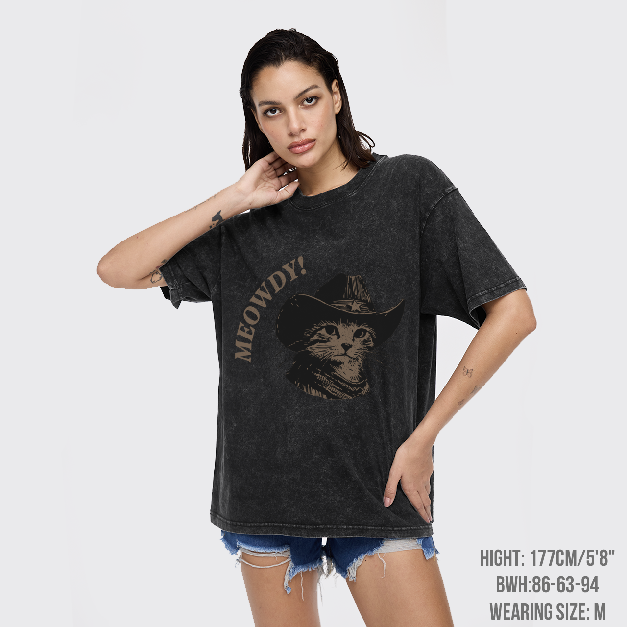 Meowdy Vintage Cowboy Cat Garment-dye Tees