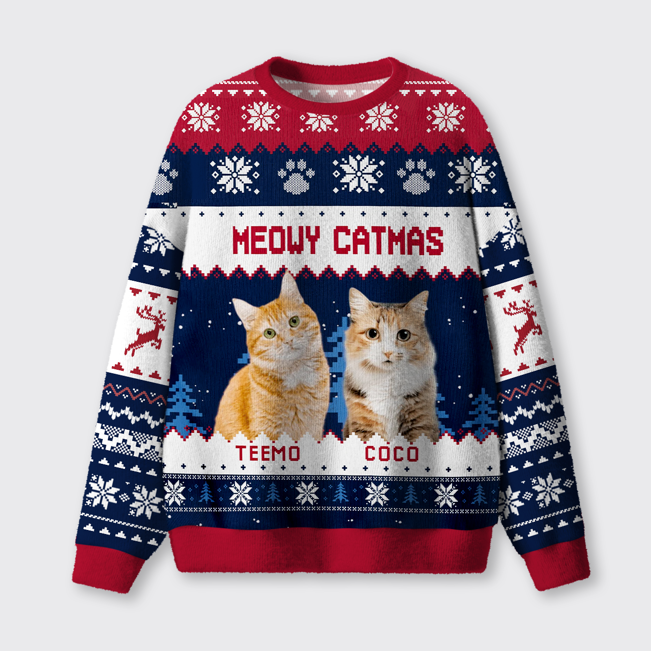 Personalized Custom Photo Meowy Catmas Ugly Knit Sweatshirt