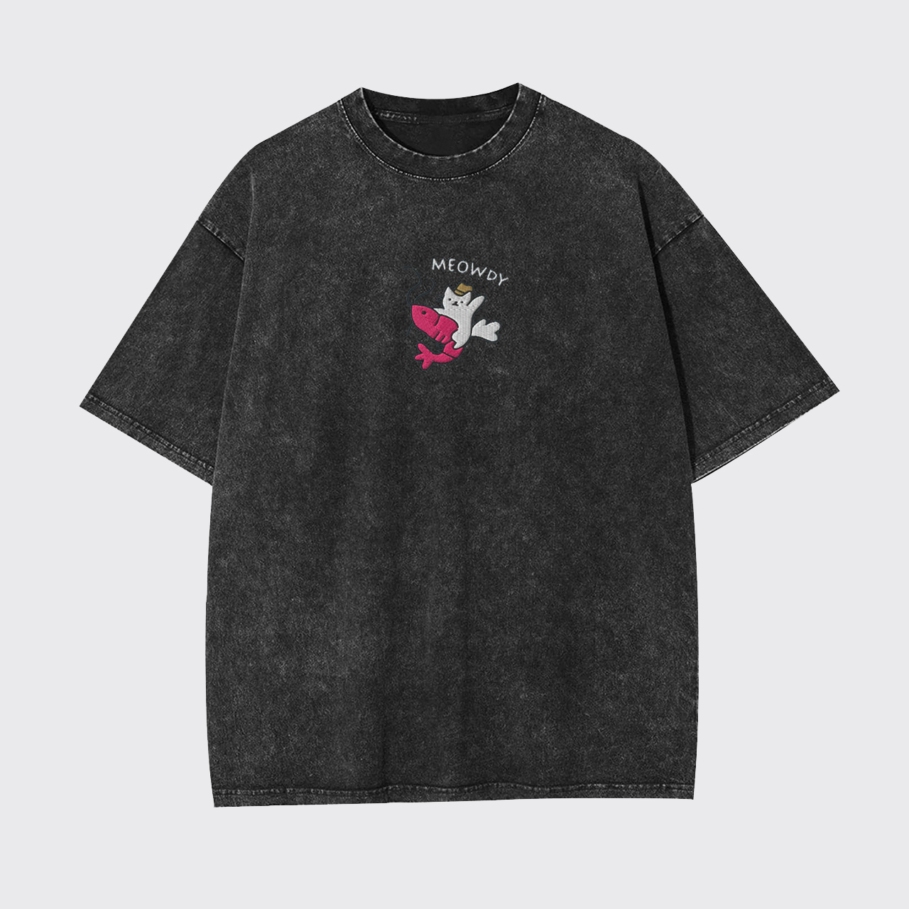 Meowdy Cowboy Cat Embroidered Garment-dye Tees