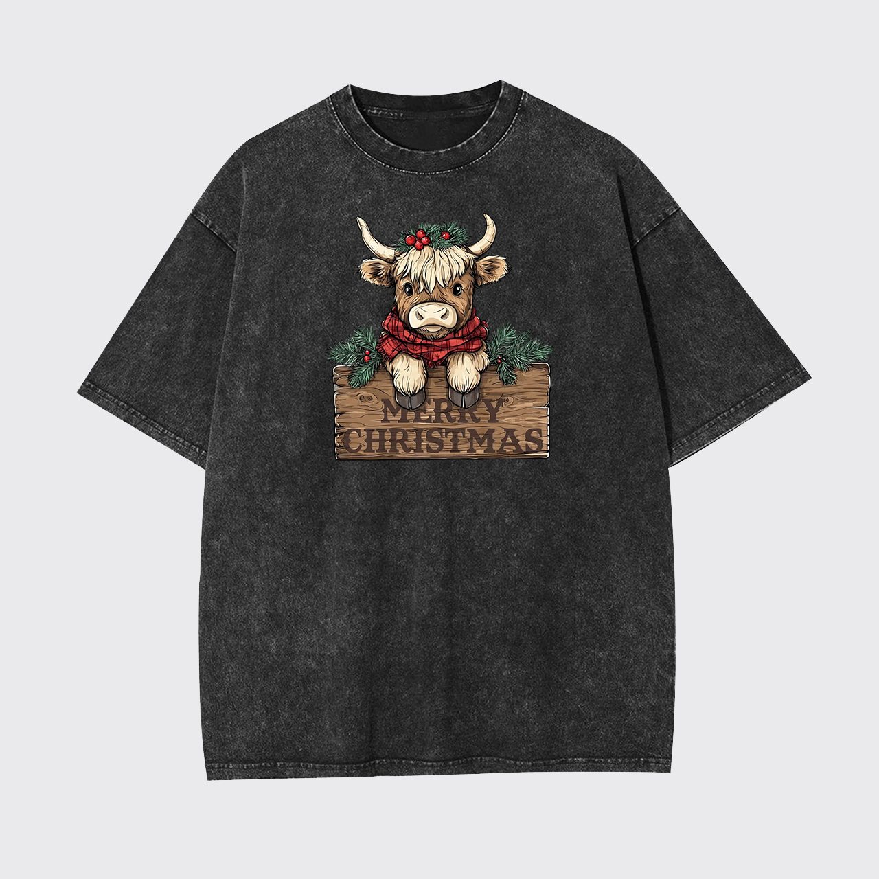 Western Cow Merry Christmas Garment-dye Tees