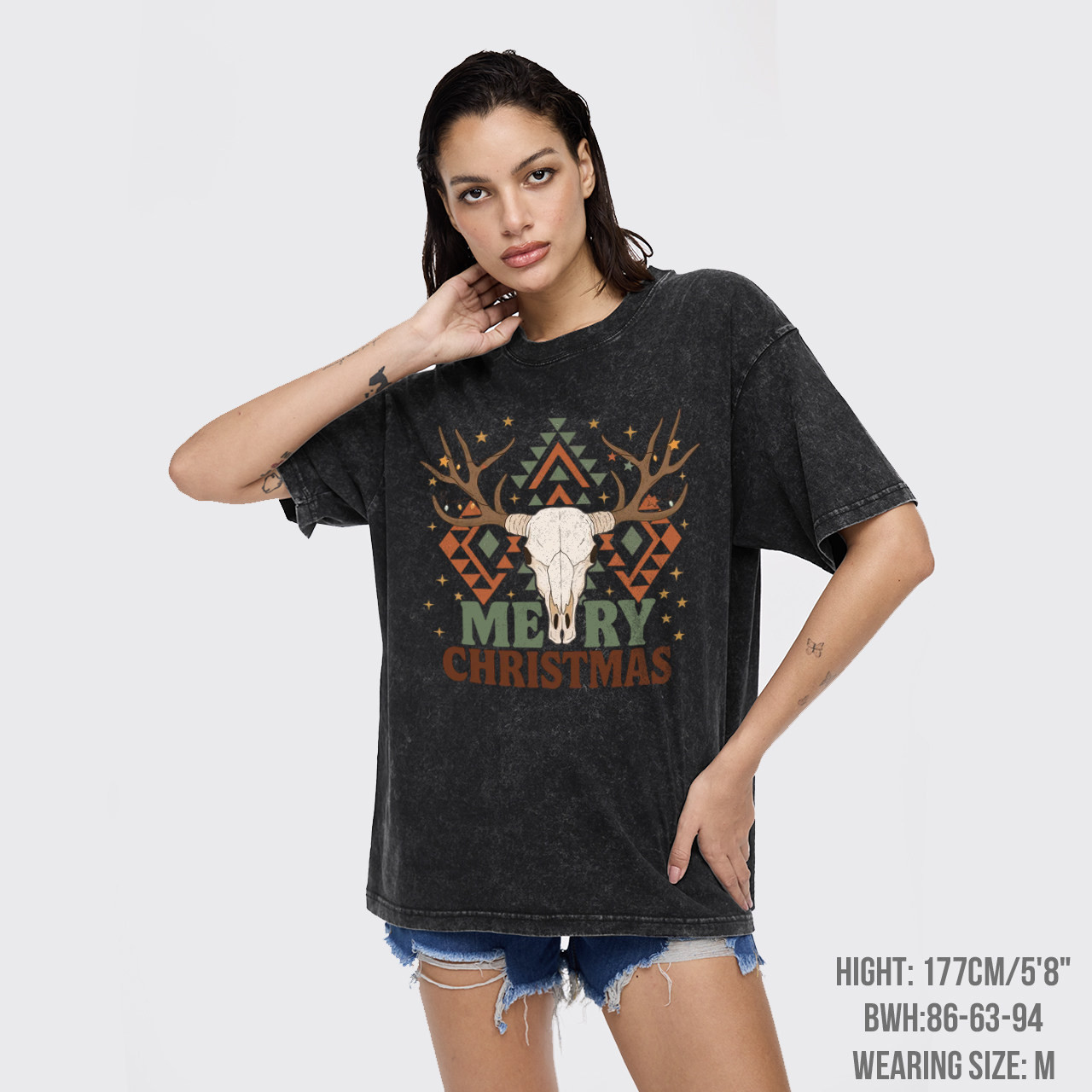 Western Christmas Bull Skull Garment-dye Tees