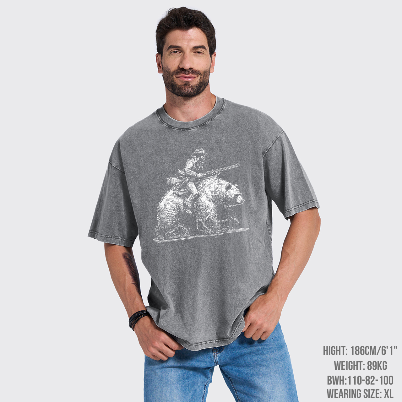 Cowboy Riding A Bear Garment-dye Tees