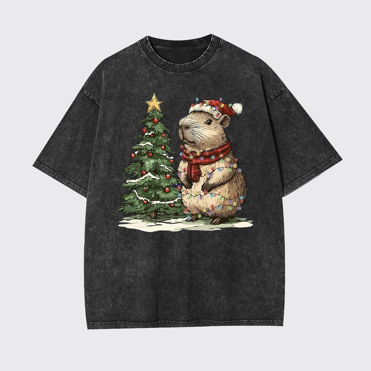 Capybara Christmas Tree Garment-dye Tees
